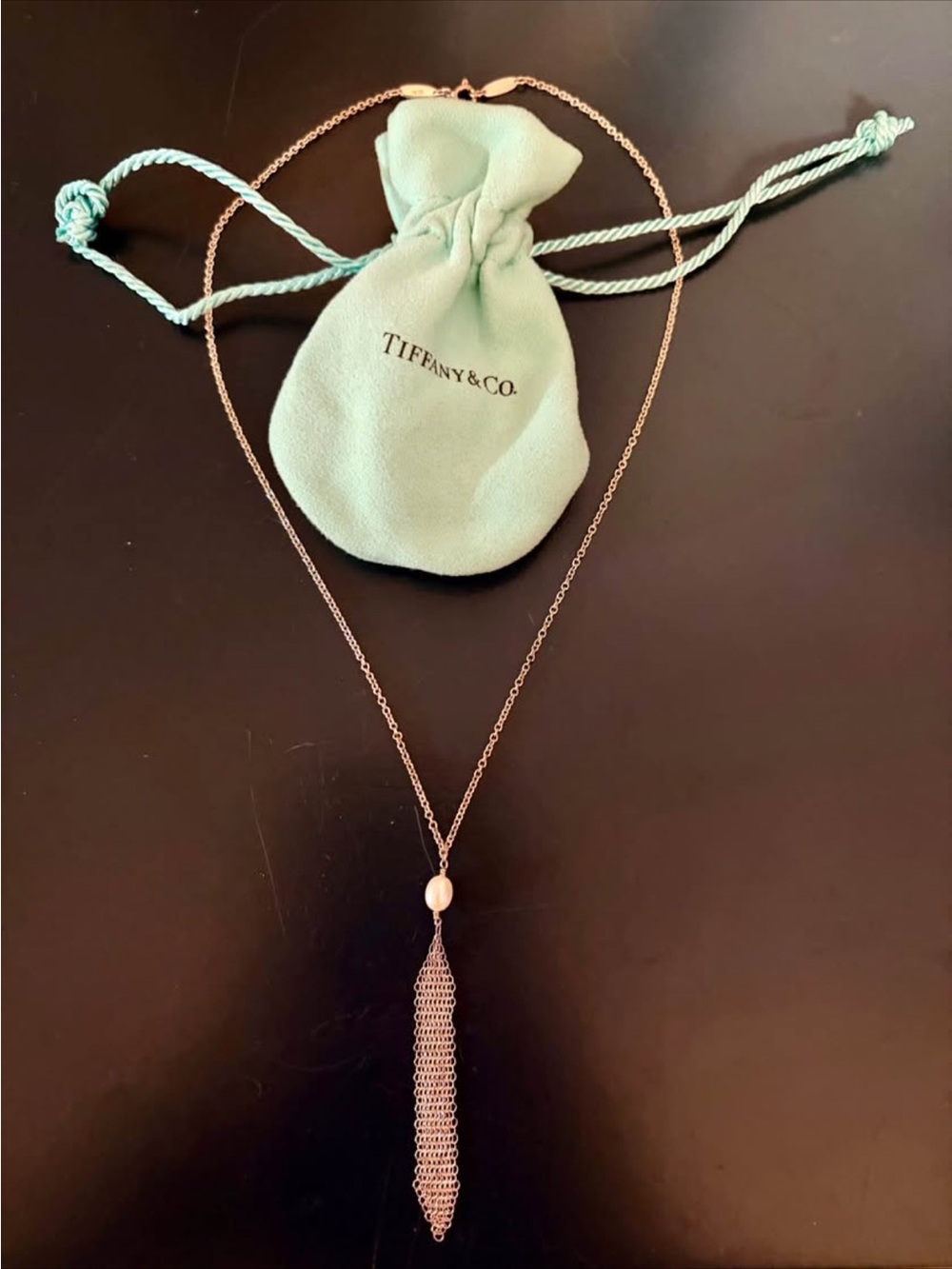 Tiffany & Co. Silver Chain Necklace with White Pearl and Tassel- Elsa Peretti